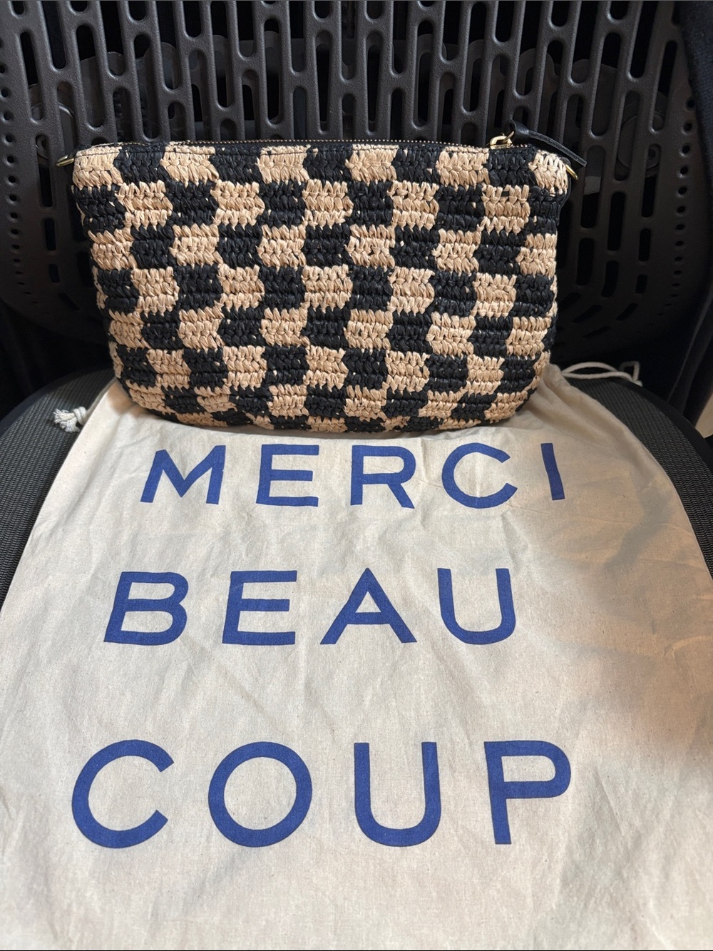Clare V Petit Moyen - Black & Natural Checker Raffia